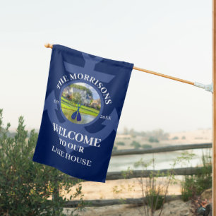 Navy Blue Anchor Oars Photo Lake House Flag