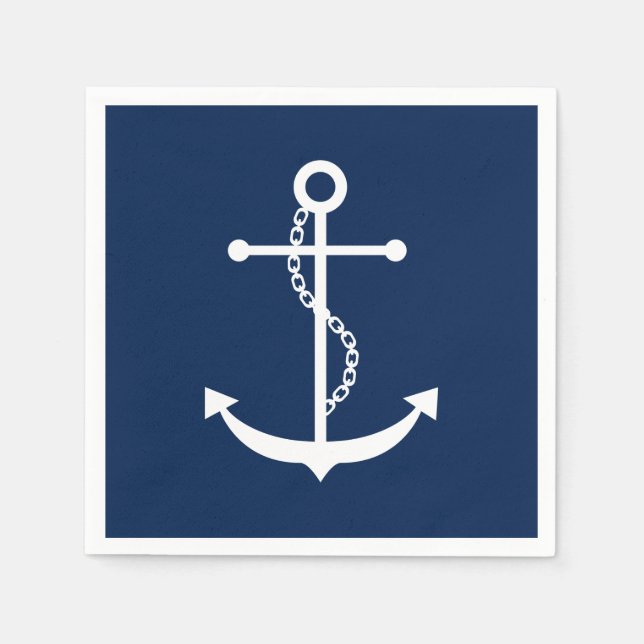 Navy Blue Anchor Paper Napkins (Front)