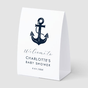 Navy Blue Anchor Personalized Baby Shower Paper Table Tent