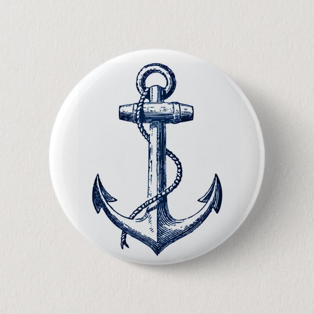 Navy Blue Anchor Pinback Button (Front)