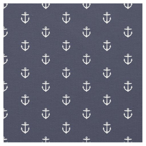 Navy Blue Anchor Print Fabric | Zazzle