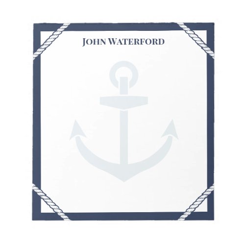 Navy Blue Anchor  Rope Nautical Add Your Name Notepad