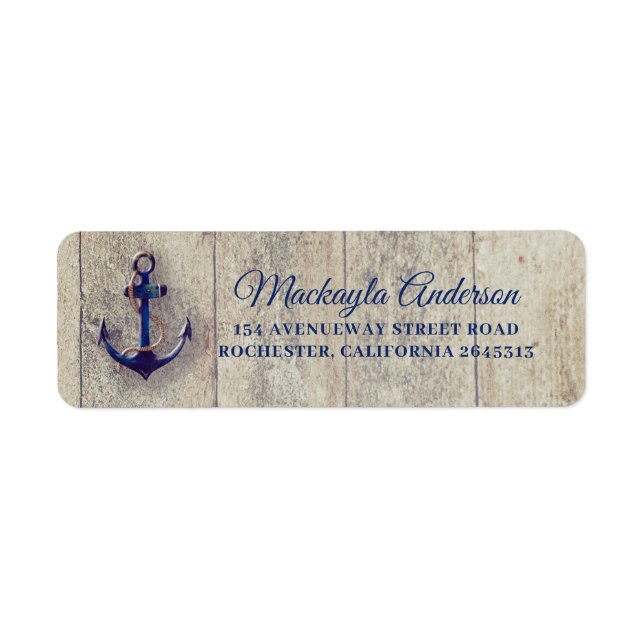 Navy Blue Anchor Rustic Driftwood Nautical Label (Front)