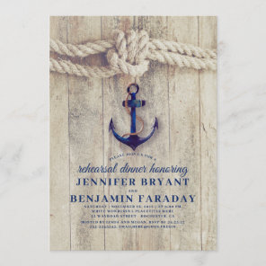 Navy Blue Anchor Rustic Nautical Rehearsal Dinner Invitation