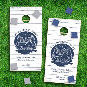 Navy Blue Anchor Rustic White Wood Lake House  Cornhole Set