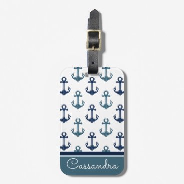 Navy Blue Anchor Sailing Two-Tone | Personalized Bag Tag Navy Blue Anchor Sailing Two-Tone | Personalized Bag Tag