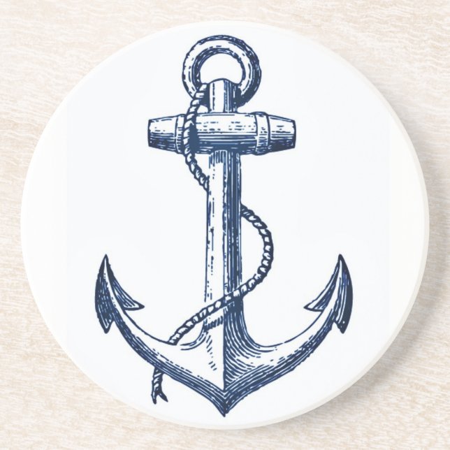 Navy Blue Anchor Sandstone Coaster (Front)