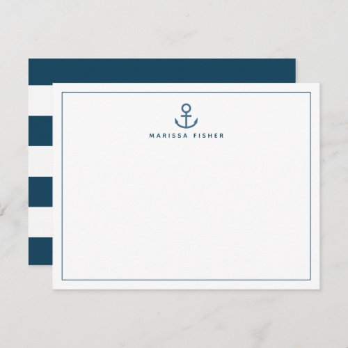 Navy Blue Anchor Stationery Note Card