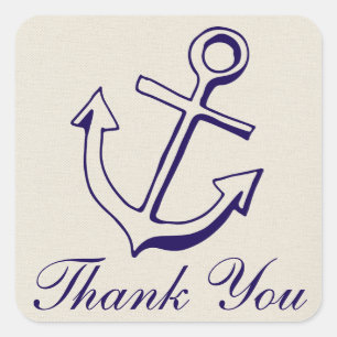 Navy Blue  Anchor Tan Thank You Nautical Wedding Square Sticker