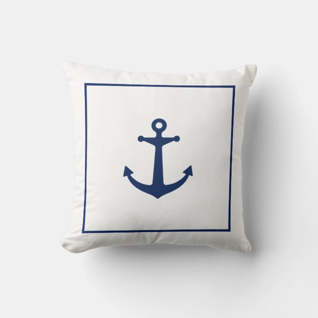 Navy Blue Anchor Throw Pillow (Front)