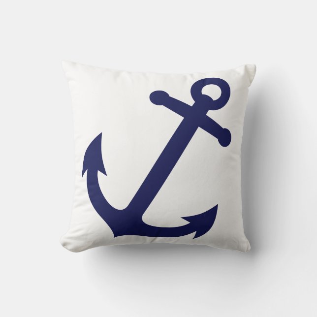 Navy Blue Anchor Throw Pillow (Front)