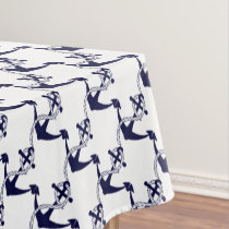 Navy Blue Anchor W/Rope on White Tablecloth