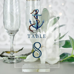 Navy Blue Anchor Wedding Acrylic Table Number