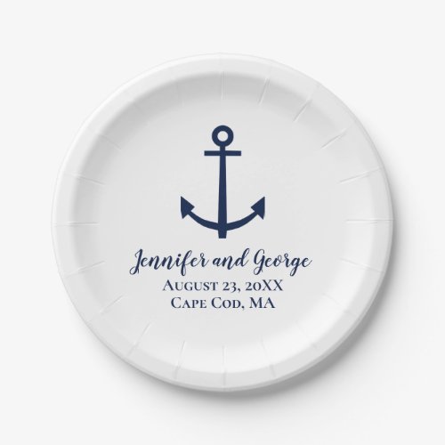 Navy Blue Anchor Wedding Paper Plates Party Goods