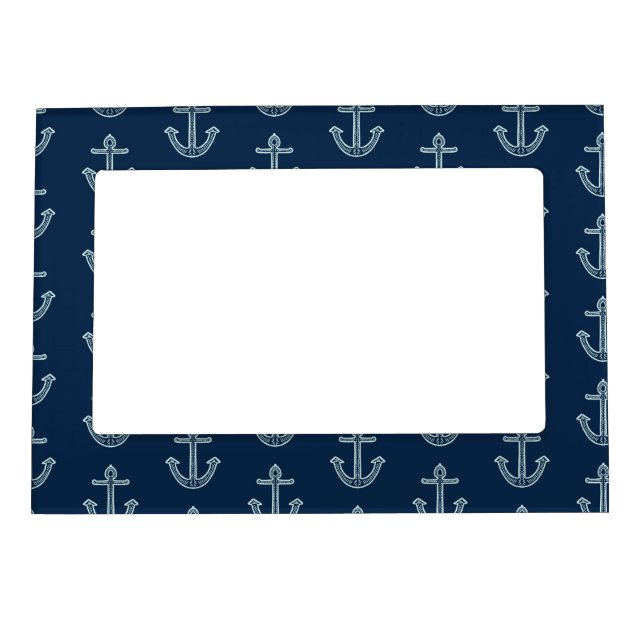 Navy Blue Anchors Magnetic Photo Frame (Front)