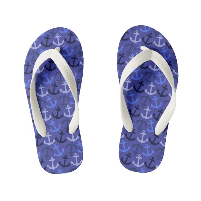 Navy Blue Anchors, Nautical Kids Flip Flops (Footbed)