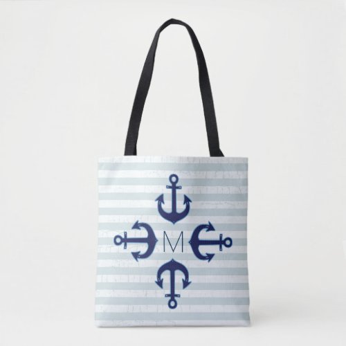 navy blue anchors nautical tote bag