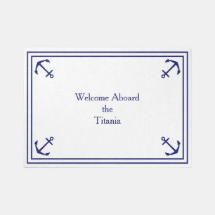 Navy Blue Anchors on White 7x5 Outdoor Rug