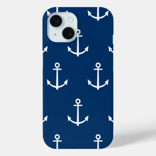 Navy Blue Anchors Pattern 1 iPhone 15 Case