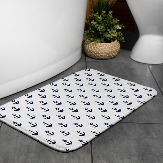Navy Blue Anchors Pattern Bathroom Mat (Creator Uploaded)