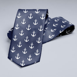 Navy Blue Anchors Pattern Neck Tie
