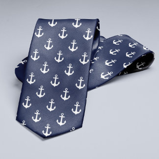 Navy Blue Anchors Pattern Neck Tie