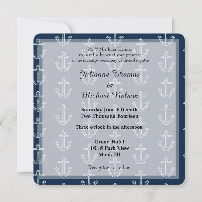 Navy Blue Anchors Wedding Invitation (Front)