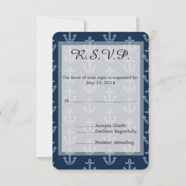 Navy Blue Anchors Wedding RSVP Card (Front)