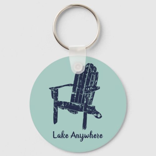 Navy Blue and Aqua Adirondack Chair Personalized Keychain