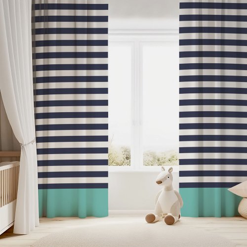 Navy Blue and Aqua Chic Stripes Blackout Curtains