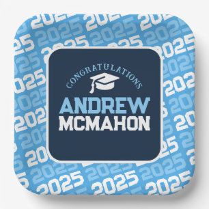 Navy Blue and Baby Blue Personalized Graduation Paper Plates