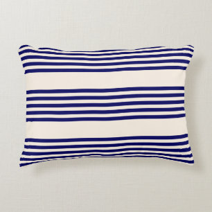 Navy blue and beige five stripes pattern accent pillow
