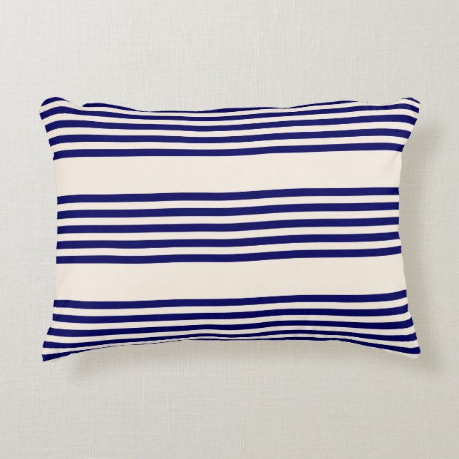Navy blue and beige five stripes pattern accent pillow (Front)