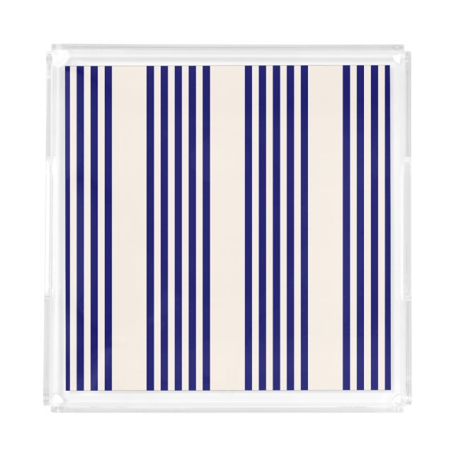Navy blue and beige five stripes pattern acrylic tray (Front)