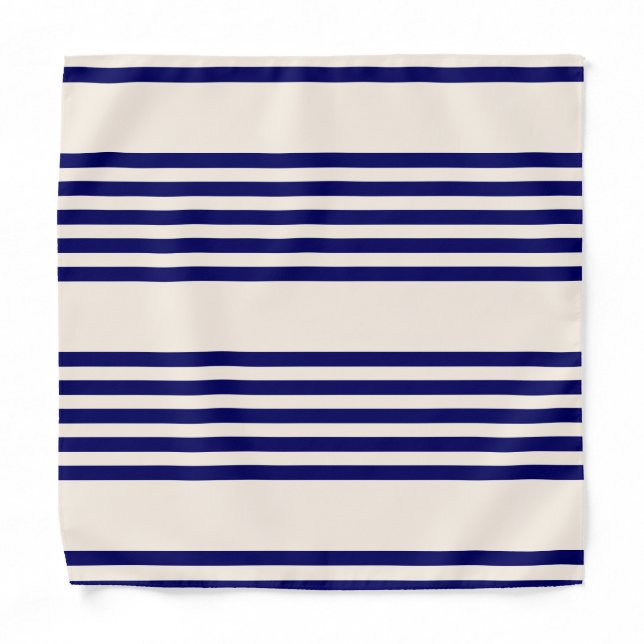 Navy blue and beige five stripes pattern bandana (Front)