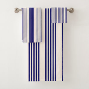 Navy blue and beige five stripes pattern bath towel set