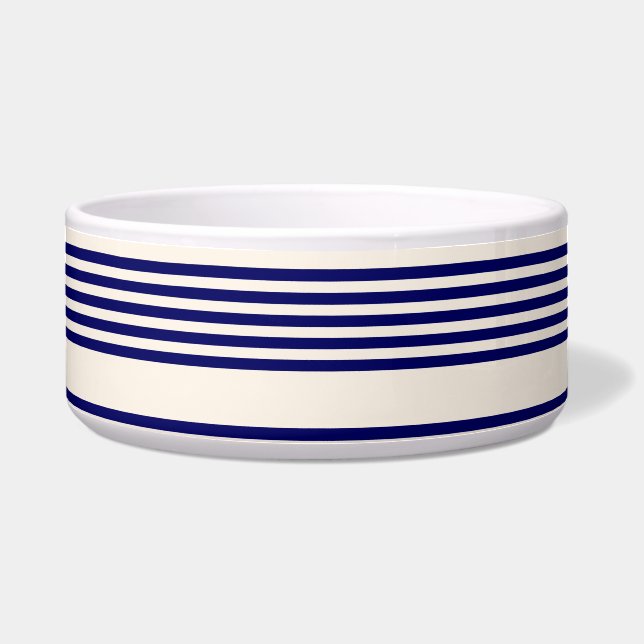 Navy blue and beige five stripes pattern bowl (Front)