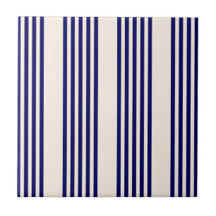 Navy blue and beige five stripes pattern ceramic tile