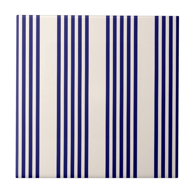 Navy blue and beige five stripes pattern ceramic tile (Front)