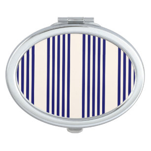Navy blue and beige five stripes pattern compact mirror