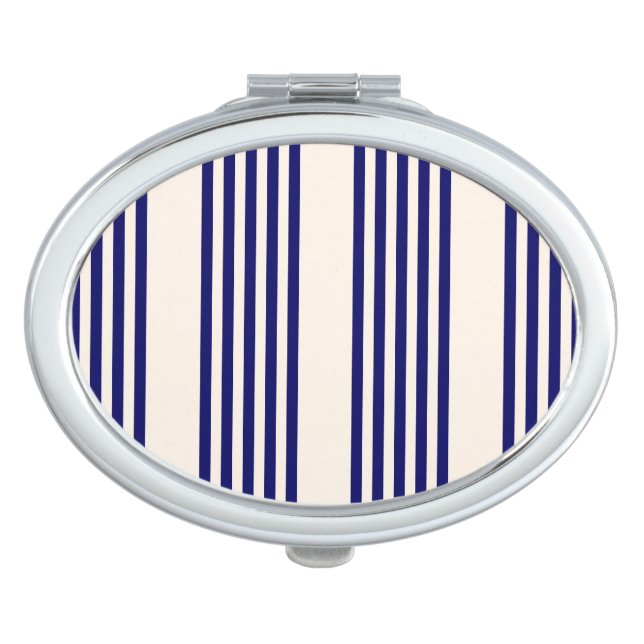 Navy blue and beige five stripes pattern compact mirror (Front)