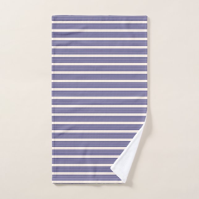 Navy blue and beige five stripes pattern hand towel  (Hand Towel)