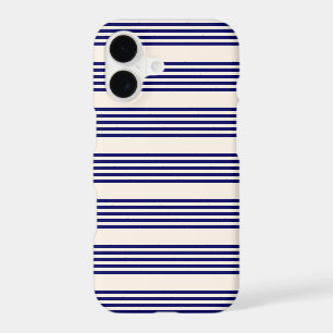 Navy blue and beige five stripes pattern iPhone 17 case