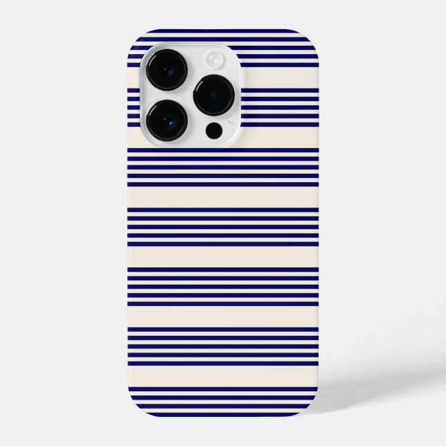Navy blue and beige five stripes pattern iPhone case (Back)