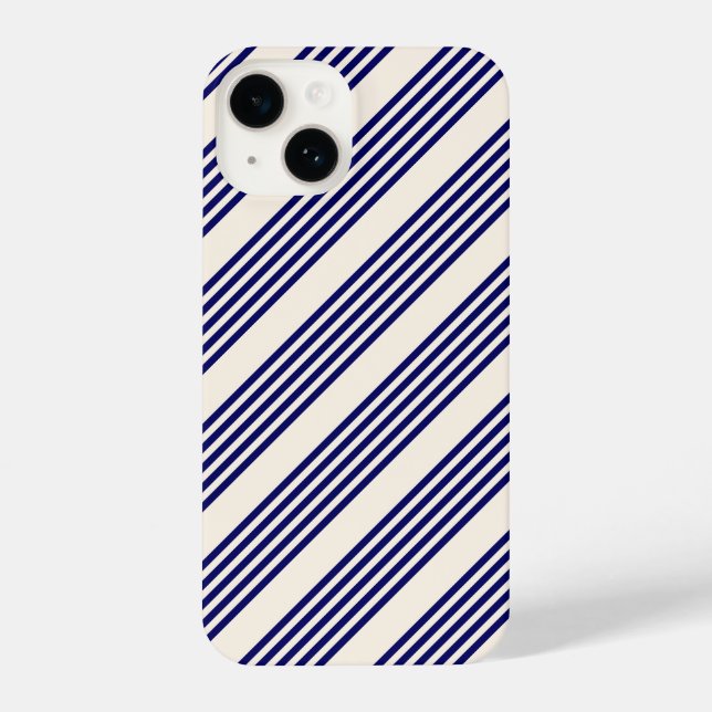 Navy blue and beige five stripes pattern iPhone case (Back)
