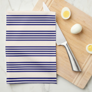 Navy blue and beige five stripes pattern kitchen towel