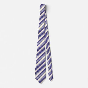 Navy blue and beige five stripes pattern neck tie
