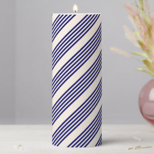 Navy blue and beige five stripes pattern pillar candle