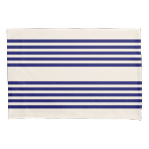 Navy blue and beige five stripes pattern pillow case