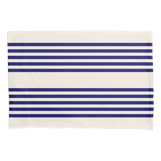 Navy blue and beige five stripes pattern pillow case (Front)